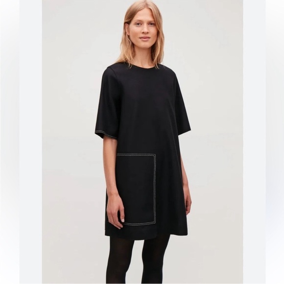 Cos topstitched black wool/cashmere mod short sleeve dress size 2 - Picture 2 of 10